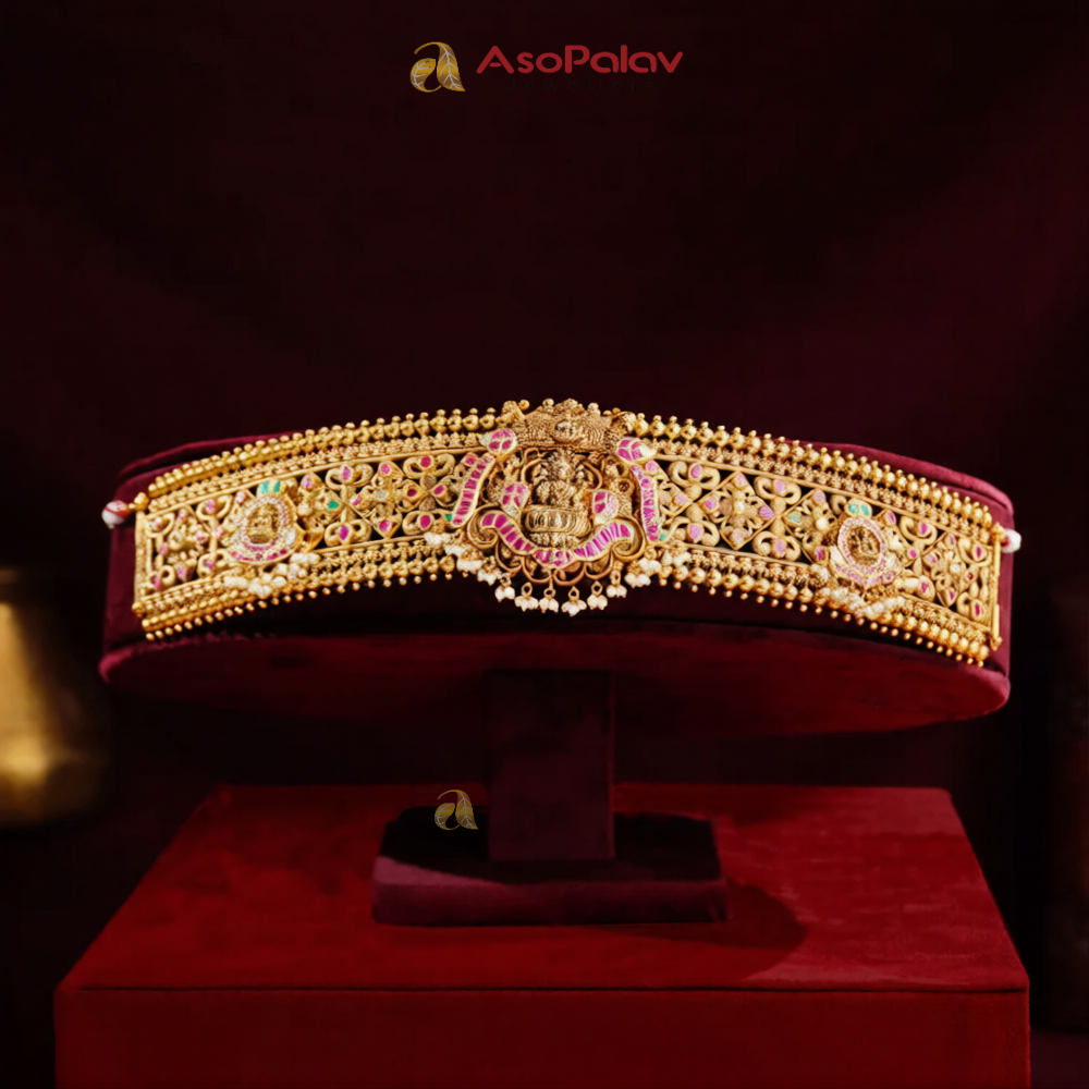 Bridal Lakshmi Gold Vaddanam with Kundan Detailing