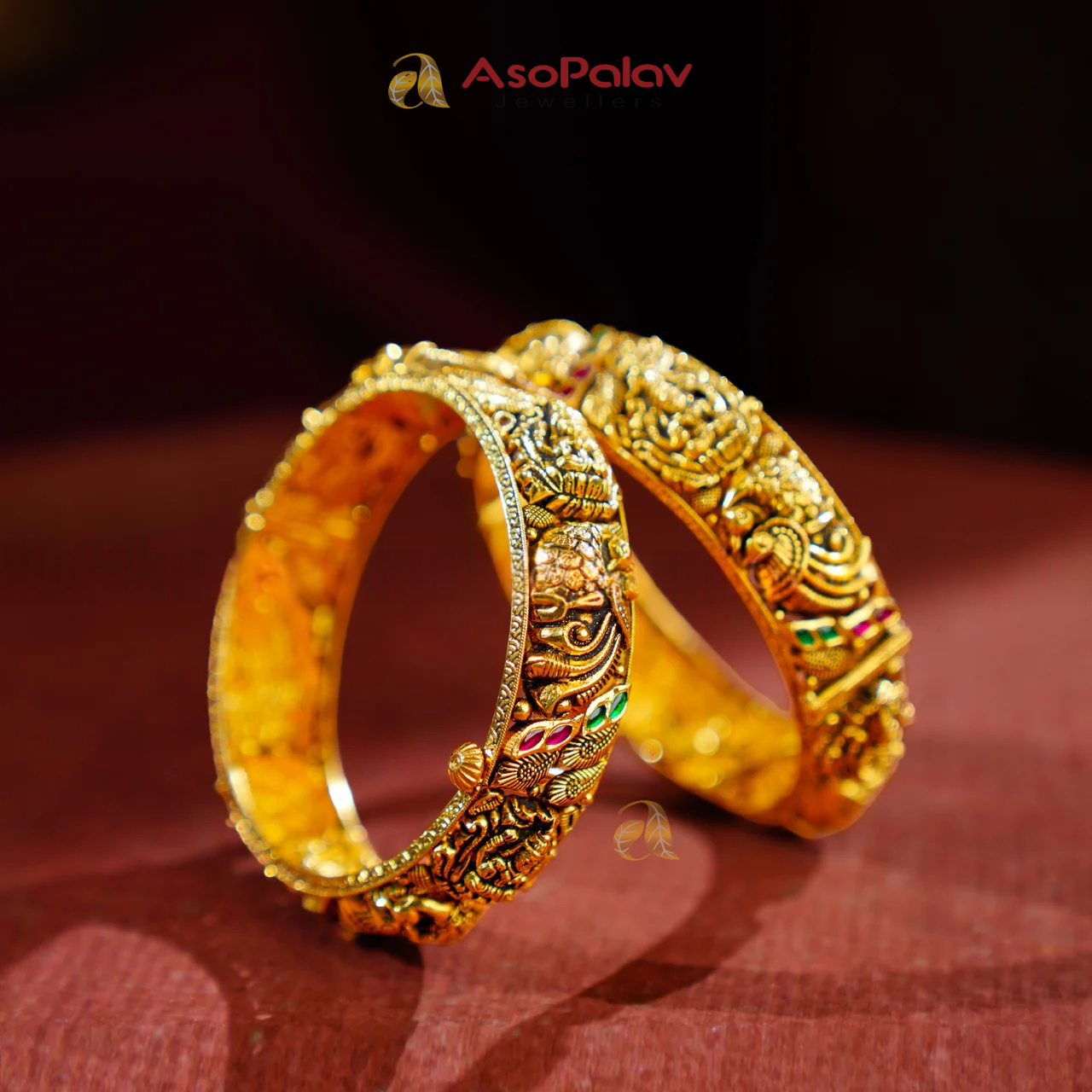 22K Lakshmi Peacock Bridal Gold Bangles for Women