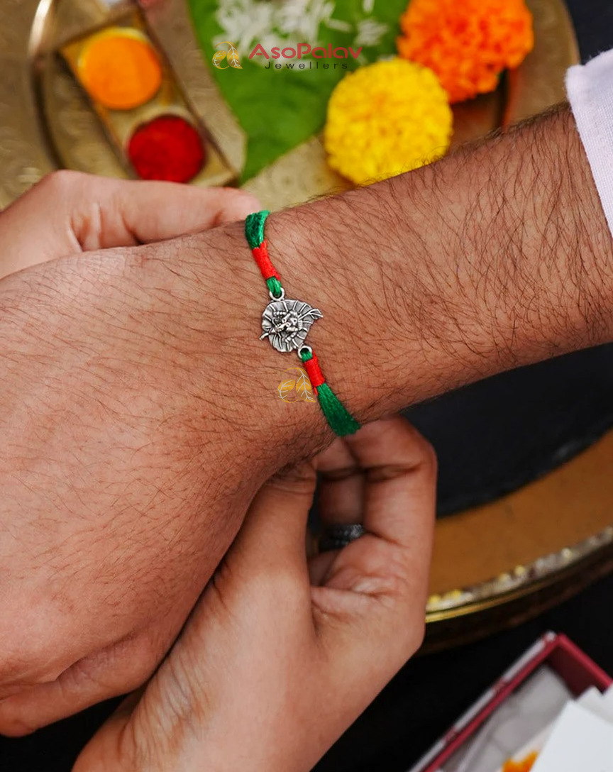 Silver Ganesha Leaf Rakhi for Raksha Bandhan