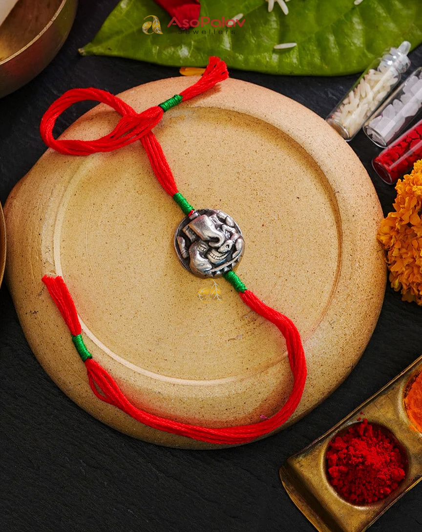 Elegant Silver Ganesha Rakhi for Raksha Bandhan