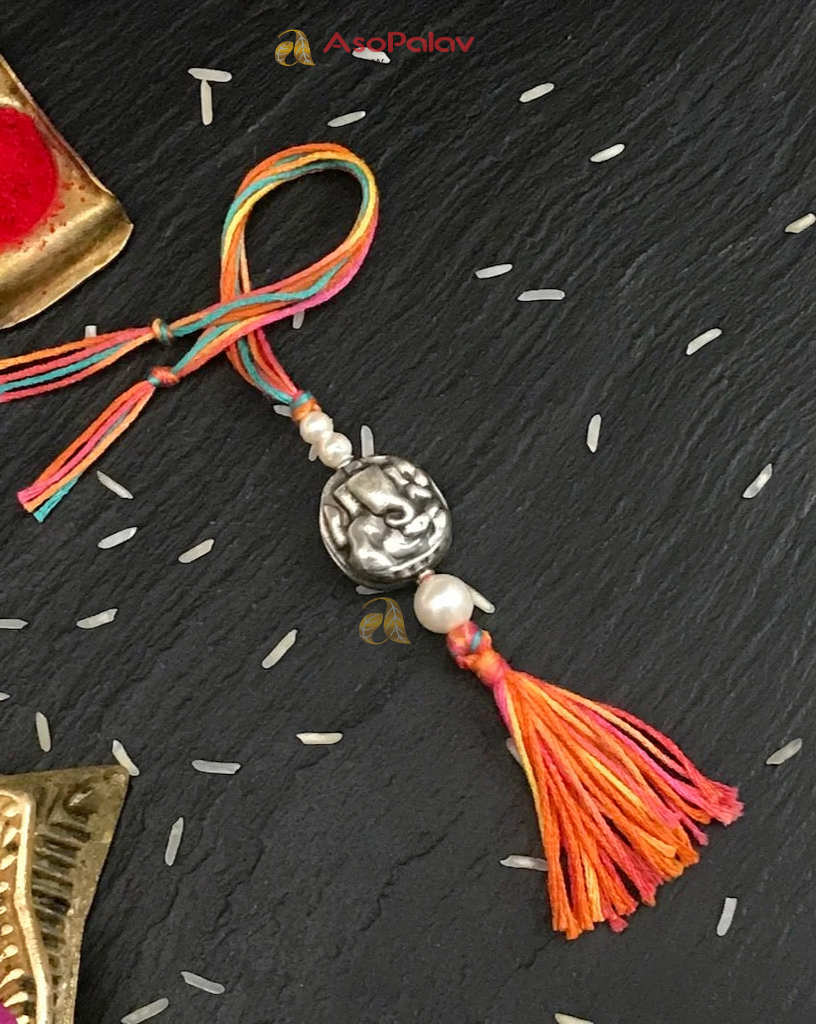 Silver Ganesha Lumba Rakhi for Bhabhi