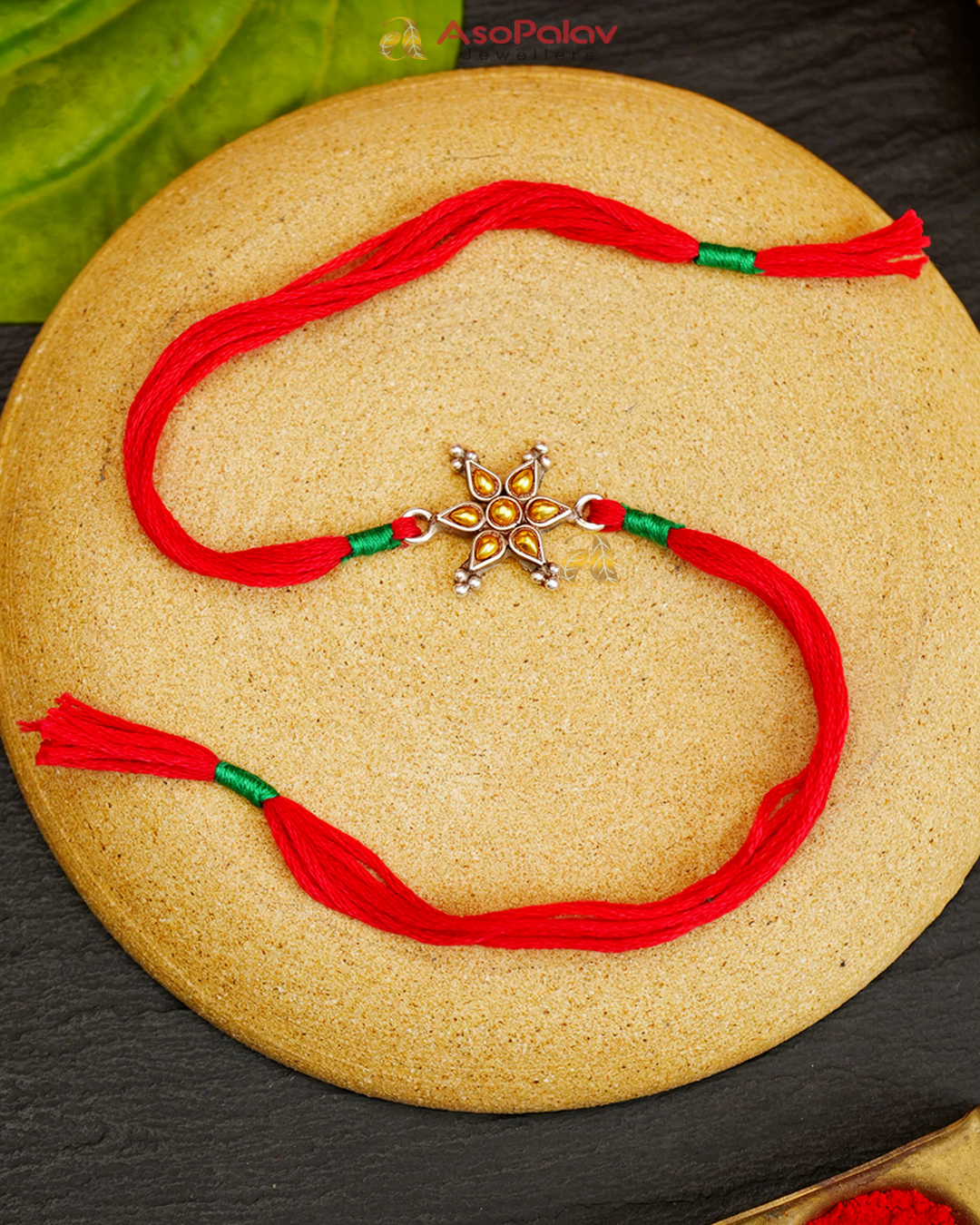 925 Bandhel Art Two Tone Silver Rakhi – Handcrafted Gold Foil Heritage Design
