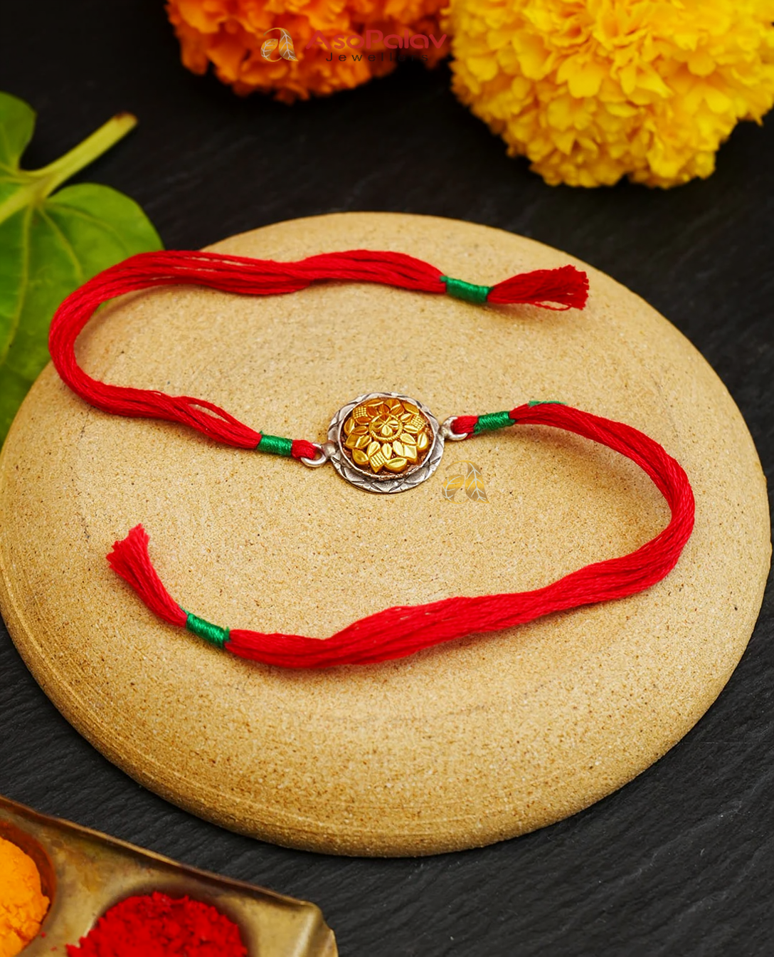 925 Heritage Bandhel Two Tone Silver Rakhi – Handcrafted Gold Foil Design