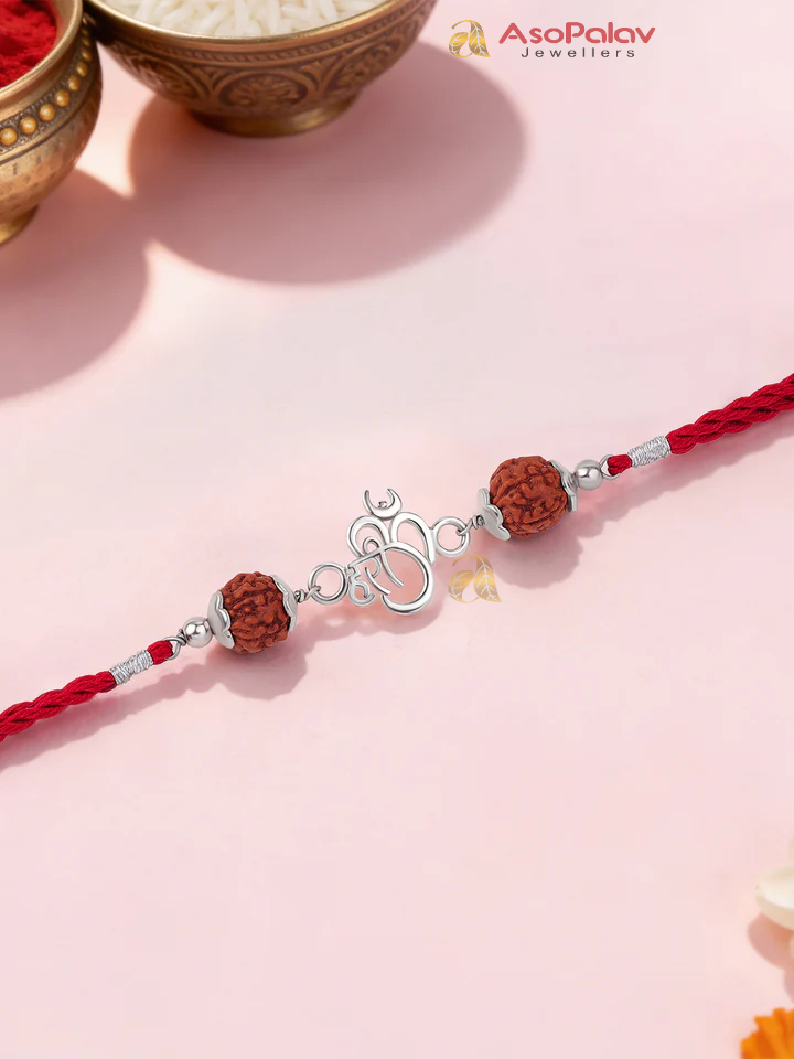 925 Sterling Silver Hari Om Rudraksha Rakhi for Brother