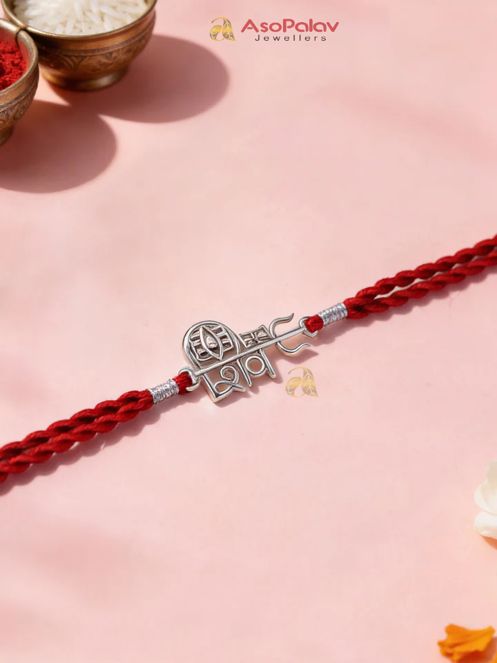 925 Silver Shiv Trishul Rakhi – Sacred Mahadev Rakhi for Brother